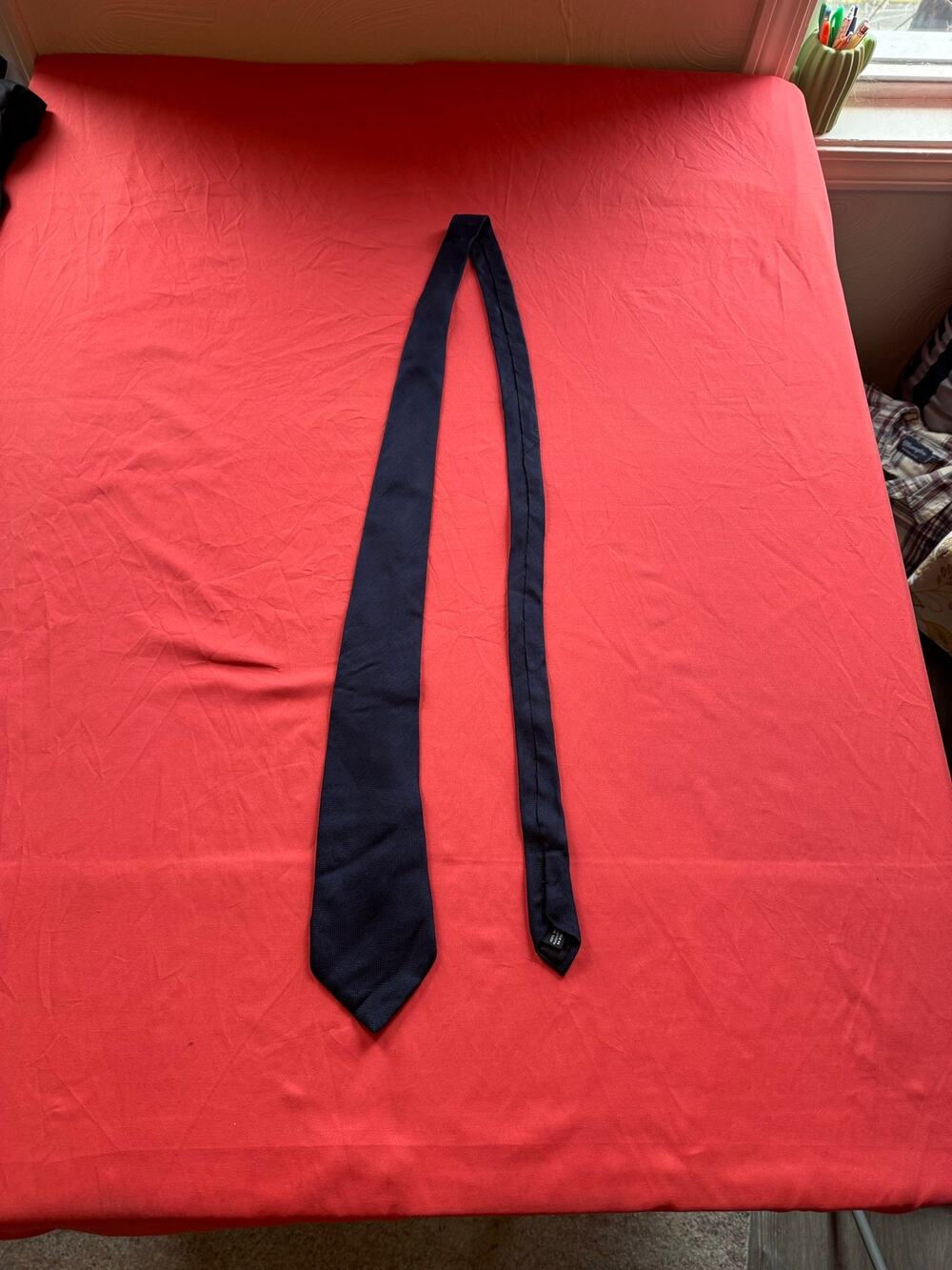 George GS Extra Long 64" Navy Woven Silk Tie - Big & Tall Stain Resistant EUC